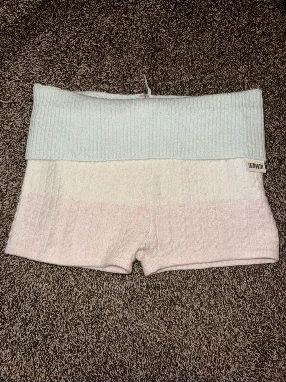 Urban Outfitters Pastel Foldover Waist Knit Shorts - Light Blue & Light Pink